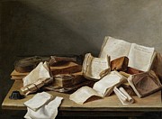 Still Life With Books And A Violin Painting by Jan Davidsz De Heem