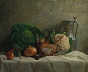 Still Life With Vegetables, Partridge, And A Jug Painting by Adolphe-felix Cals