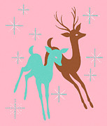 Two Deer #1 Drawing by CSA Images Two Deer #1 Drawing by CSA Images