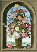 Vase Of Flowers In A Window Painting by Ambrosius Bosschaert The Elder