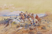 Watching The Iron Horse Painting by Charles Marion Russell
