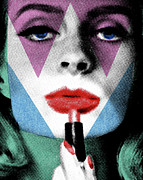 Woman Applying Lipstick #1 Drawing by CSA Images Woman Applying Lipstick #1 Drawing by CSA Images