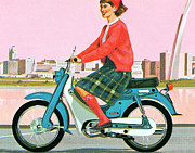 Woman Riding a Motorcycle in the City #1 Drawing by CSA Images