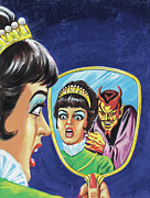 Woman Seeing Devil in Her Mirror #1 Drawing by CSA Images