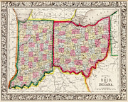 1860 County Map of Ohio And Indiana Digital Art by Toby McGuire