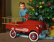 1950 Murray Fire Truck Painting by David Lindsley