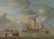 An English Royal Yacht Standing Offshore In A Calm Painting by Peter Monamy