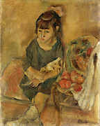 Girl with a Kitten. #2 Painting by Jules Pascin