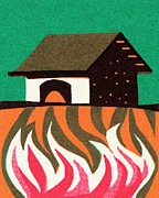 House on fire #2 Drawing by CSA Images