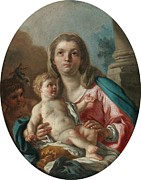 Madonna And Child With The Infant Saint John The Baptist Painting by Francesco De Mura