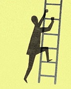 Man Climbing Ladder #2 Drawing by CSA Images Man Climbing Ladder #2 Drawing by CSA Images