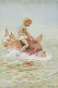 Riding Sea Monsters Painting by Hector Caffieri