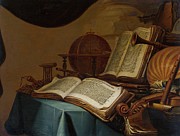 Still Life With Books, A Globe And Musical Instruments Painting by Jan Vermeulen