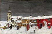 Street In Roros In Winter Painting by Harald Sohlberg
