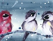 3 Birds in the Snow Painting by Dawn Derman 3 Birds in the Snow Painting by Dawn Derman