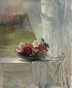 Flowers On A Window Ledge Painting by John La Farge