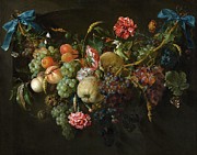 Garland Of Fruit And Flowers Painting by Jan Davidsz De Heem