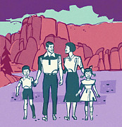 Family of Four #5 Drawing by CSA Images
