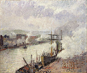 Steamboats in the Port of Rouen. #5 Painting by Camille Pissarro