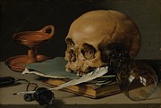 Still Life With A Skull And A Writing Quill Painting by Pieter Claesz