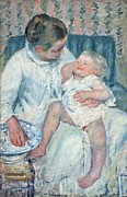 Mother About To Wash Her Sleepy Child Painting by Mary Cassatt