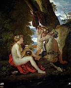 'A Bacchic Scene', 1626-1628, French School, Oil on canvas, 74 cm x 60 cm, P02318. Painting by Nicolas Poussin -1594-1665-