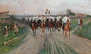 A Band Goes Through The Village Painting by Sergei Semenovich Voroshilov