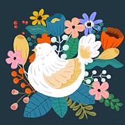 A Cheerful Chicken In A Sunny Garden Painting by Little Bunny Sunshine