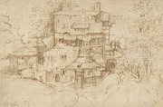 A Complex Of Rustic Houses Built Over Ruins Drawing by Circle Of Giorgione (giulio Campagnola)
