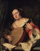 A Lady Playing The Lute, 1654 Painting by Ferdinand Bol