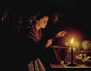 A Market Scene By Candlelight Painting by Petrus Van Schendel
