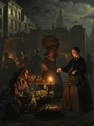 A Moonlit Vegetable Market Painting by Petrus Van Schendel