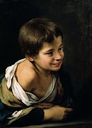 'A Peasant Boy leaning on a Sill', 1670-1680, Oil on canvas. Painting by Bartolome Esteban Murillo -1611-1682- 'A Peasant Boy leaning on a Sill', 1670-1680, Oil on canvas. Painting by Bartolome Esteban Murillo -1611-1682-