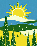 Abstract Landscape and Sun Drawing by CSA Images Abstract Landscape and Sun Drawing by CSA Images