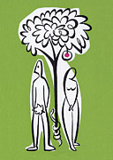 Adam and Eve Under Apple Tree Drawing by CSA Images