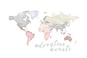 Adventure Awaits World Map Digital Art by Aga and Artur Szafranscy