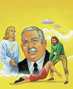 Alien Abduction and Older Man Watching Drawing by CSA Images