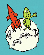 Alien and Rocket in Outer Space Drawing by CSA Images Alien and Rocket in Outer Space Drawing by CSA Images