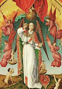 Altar of The Last Judgement, detail. The Archangel Michael weighing souls, detail. Painting by Rogier van der Weyden -c 1399-1464- Altar of The Last Judgement, detail. The Archangel Michael weighing souls, detail. Painting by Rogier van der Weyden -c 1399-1464-