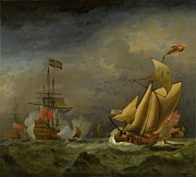 An English Man-o-war Saluting An English Royal Yacht Painting by Circle Of Willem Van De Velde The Younger