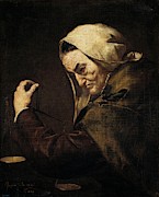 'An Old Usurer', 1638, Spanish School, Oil on canvas, 76 cm x 62 cm, P02506. Painting by Jusepe de Ribera -1591-1652-