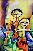 Ancient Figures Painting by Olumide Egunlae