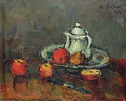 Apfelstillleben Painting by Anton Faistauer