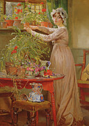 Arranging Flowers Painting by Edgar Bundy
