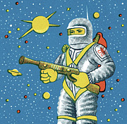 Astronaut with a Gun Drawing by CSA Images