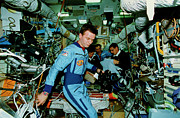 Astronauts Inside The Core Module Of Mir. Photograph by Science Photo Library