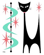 Atomic Cat Aqua and Pink on White Digital Art by Donna Mibus