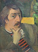 Autoportrait a l'idole-Self-portrait with Tahitian idol,1890,1893 -?- Canvas,43 x 32 cm Inv.1950.46. Painting by Eugene Henri Paul Gauguin -1848-1903-