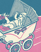 Baby in a Buggy Drawing by CSA Images
