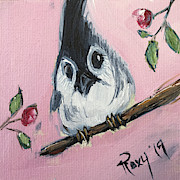 Baby Tufted Tit Mouse Painting by Roxy Rich
